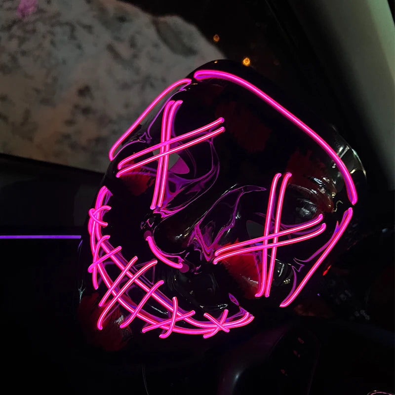 Wireless Neon LED Purge Mask – Glow-in-the-Dark Halloween Cosplay & Party Mask