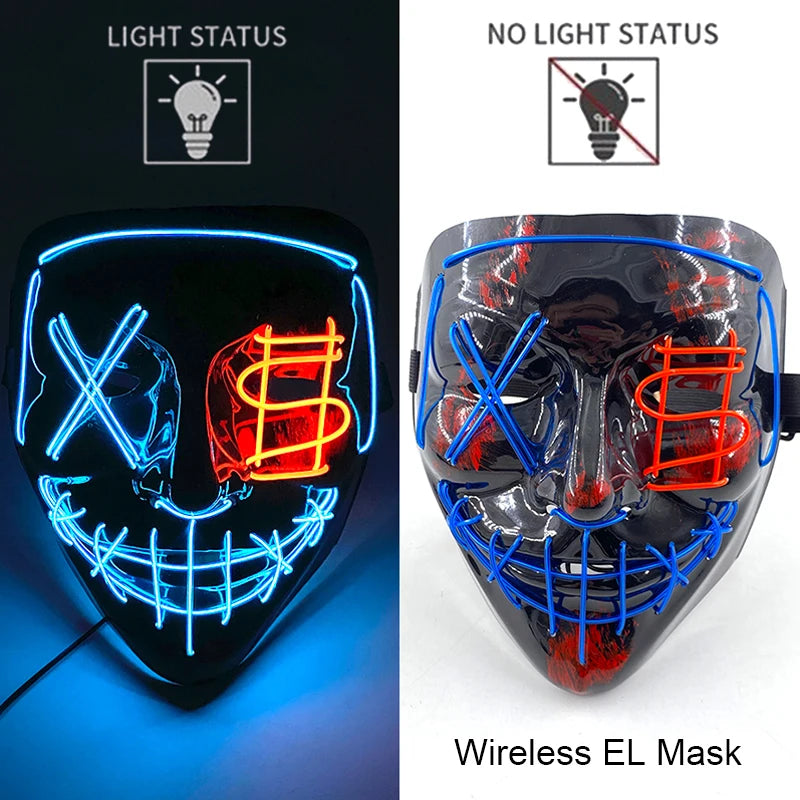 Wireless Neon LED Purge Mask – Glow-in-the-Dark Halloween Cosplay & Party Mask