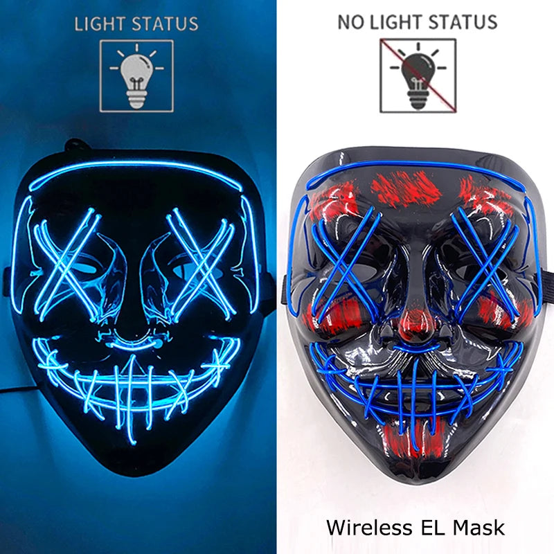 Wireless Neon LED Purge Mask – Glow-in-the-Dark Halloween Cosplay & Party Mask