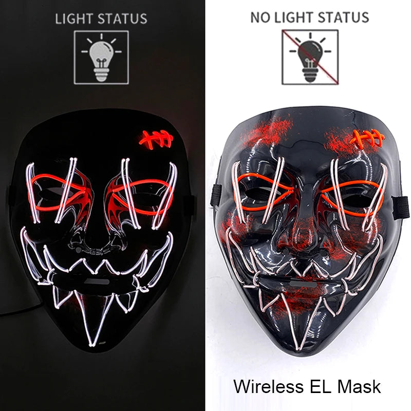 Wireless Neon LED Purge Mask – Glow-in-the-Dark Halloween Cosplay & Party Mask