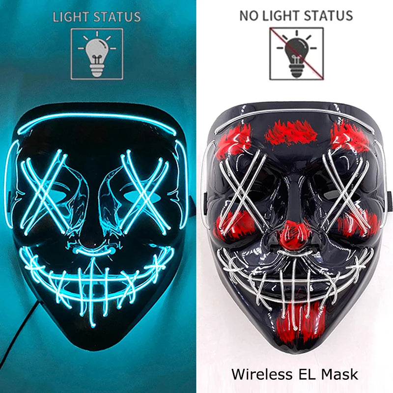 Wireless Neon LED Purge Mask – Glow-in-the-Dark Halloween Cosplay & Party Mask
