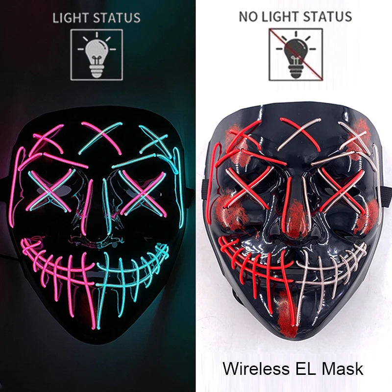 Wireless Neon LED Purge Mask – Glow-in-the-Dark Halloween Cosplay & Party Mask