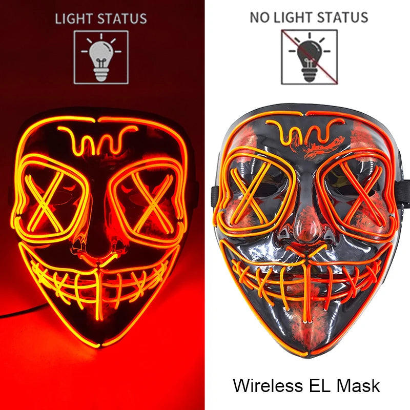 Wireless Neon LED Purge Mask – Glow-in-the-Dark Halloween Cosplay & Party Mask