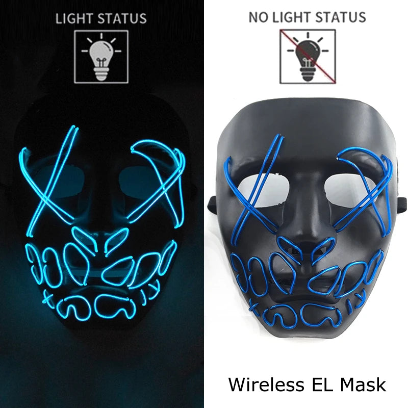 Wireless Neon LED Purge Mask – Glow-in-the-Dark Halloween Cosplay & Party Mask