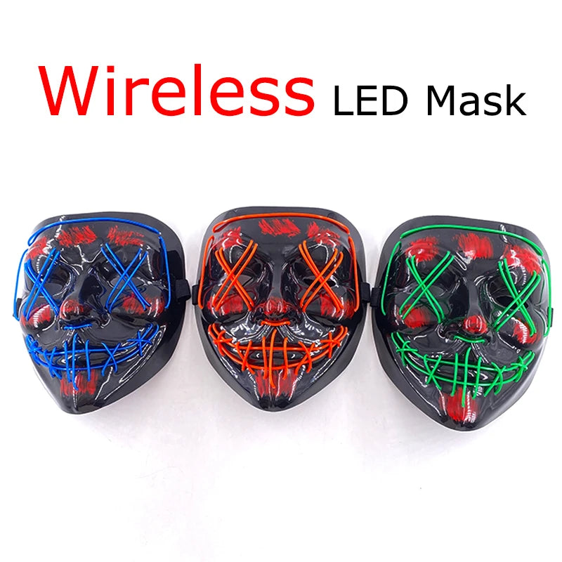 Wireless Neon LED Purge Mask – Glow-in-the-Dark Halloween Cosplay & Party Mask
