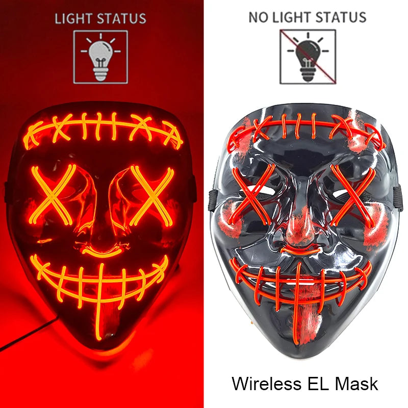 Wireless Neon LED Purge Mask – Glow-in-the-Dark Halloween Cosplay & Party Mask