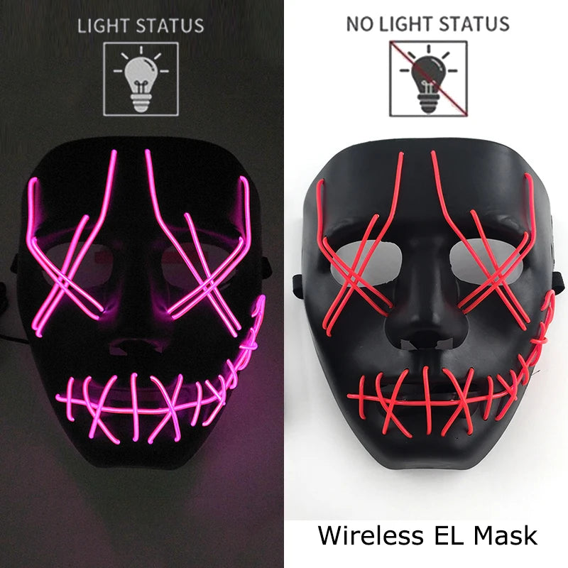Wireless Neon LED Purge Mask – Glow-in-the-Dark Halloween Cosplay & Party Mask