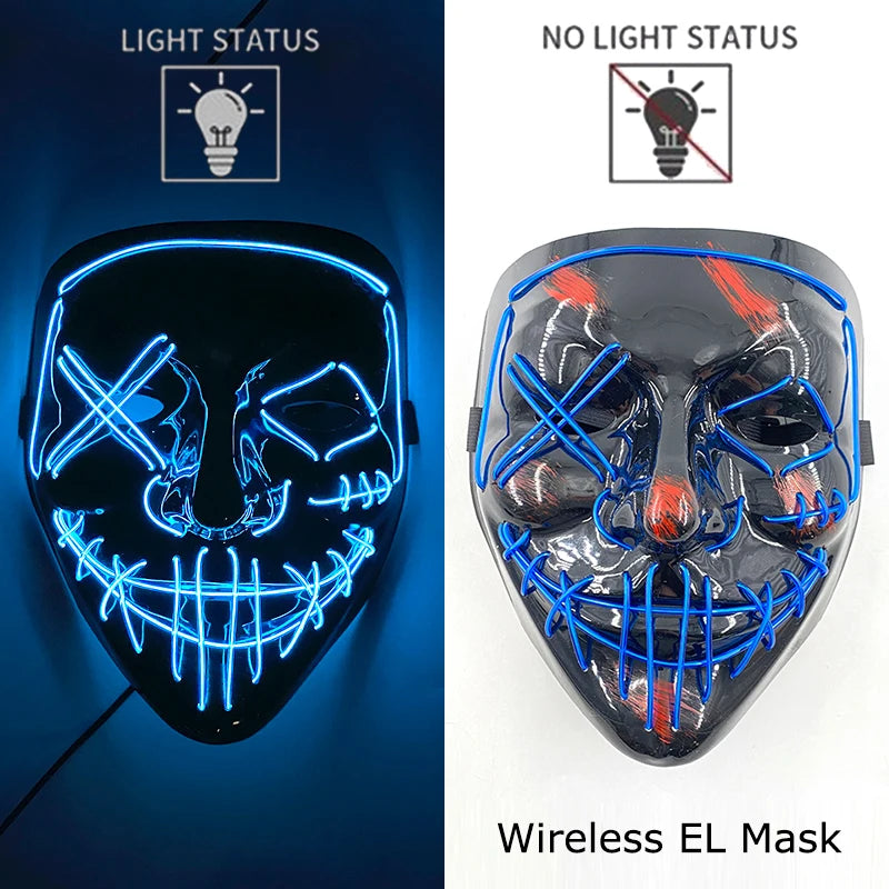 Wireless Neon LED Purge Mask – Glow-in-the-Dark Halloween Cosplay & Party Mask