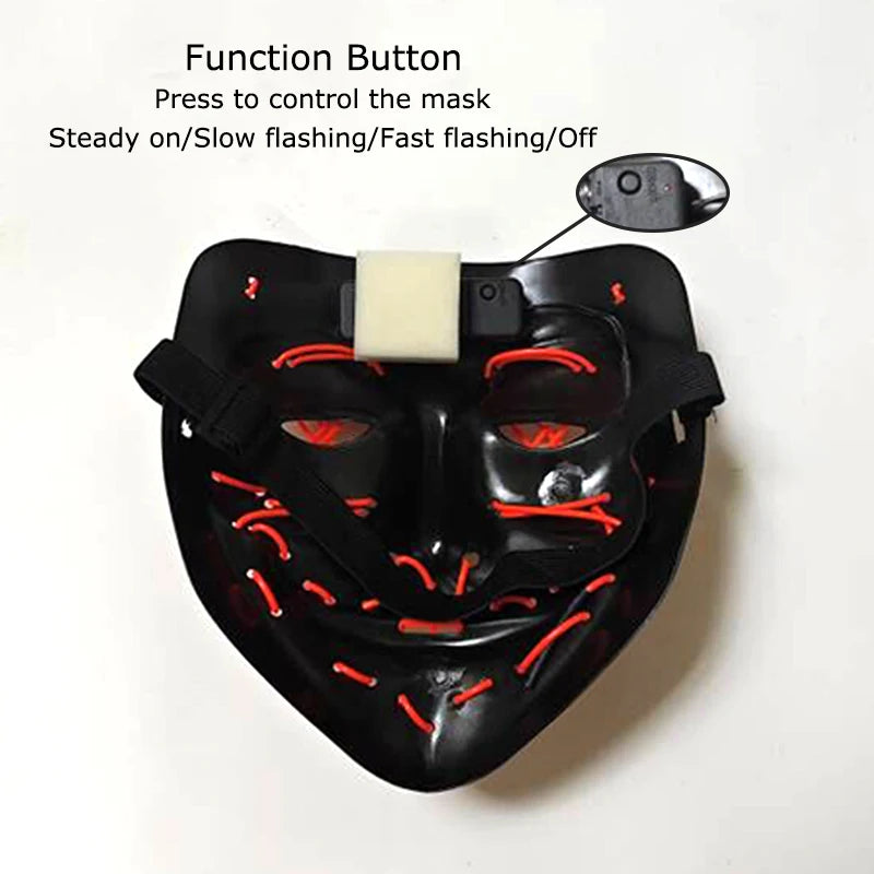 Wireless Neon LED Purge Mask – Glow-in-the-Dark Halloween Cosplay & Party Mask