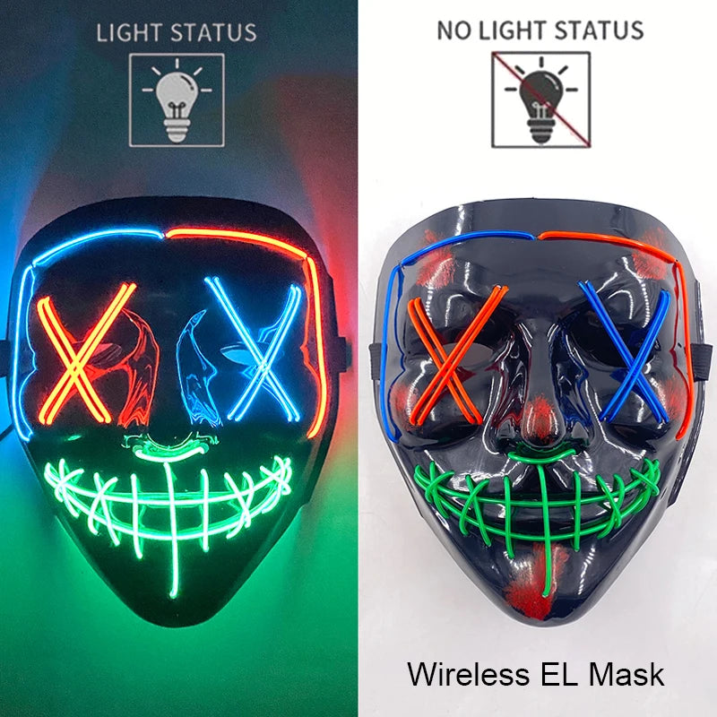 Wireless Neon LED Purge Mask – Glow-in-the-Dark Halloween Cosplay & Party Mask