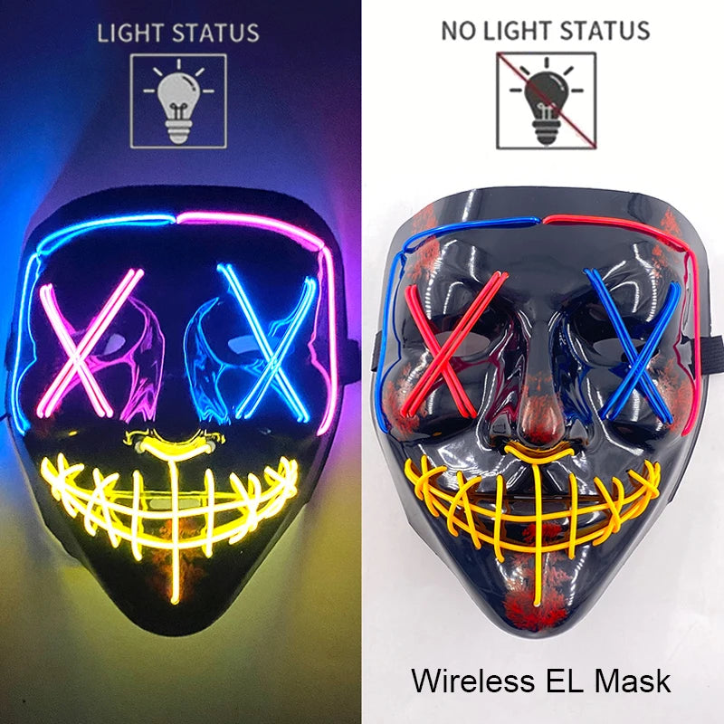 Wireless Neon LED Purge Mask – Glow-in-the-Dark Halloween Cosplay & Party Mask