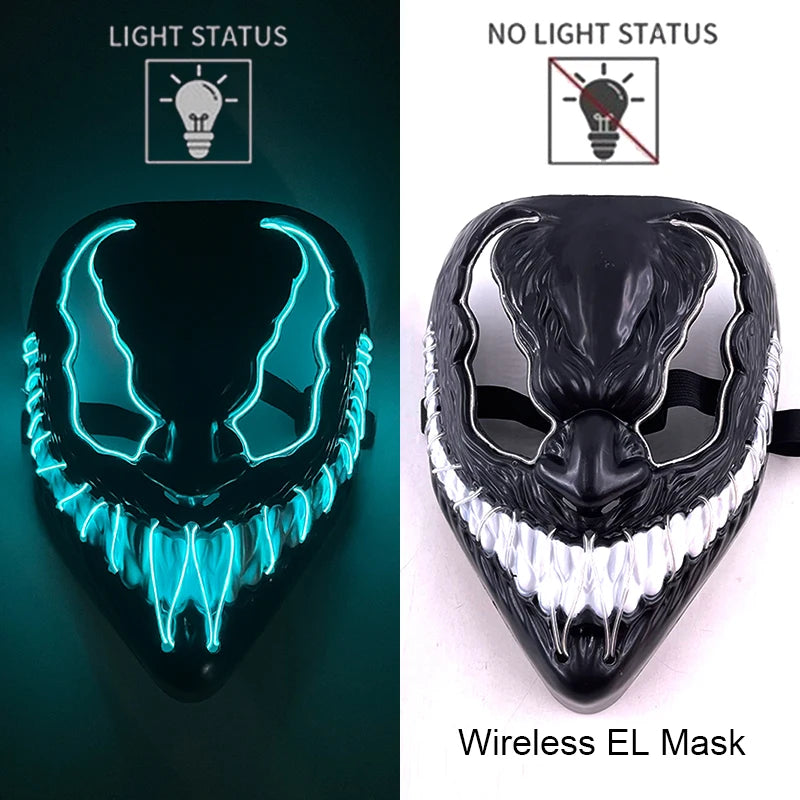 Wireless Neon LED Purge Mask – Glow-in-the-Dark Halloween Cosplay & Party Mask
