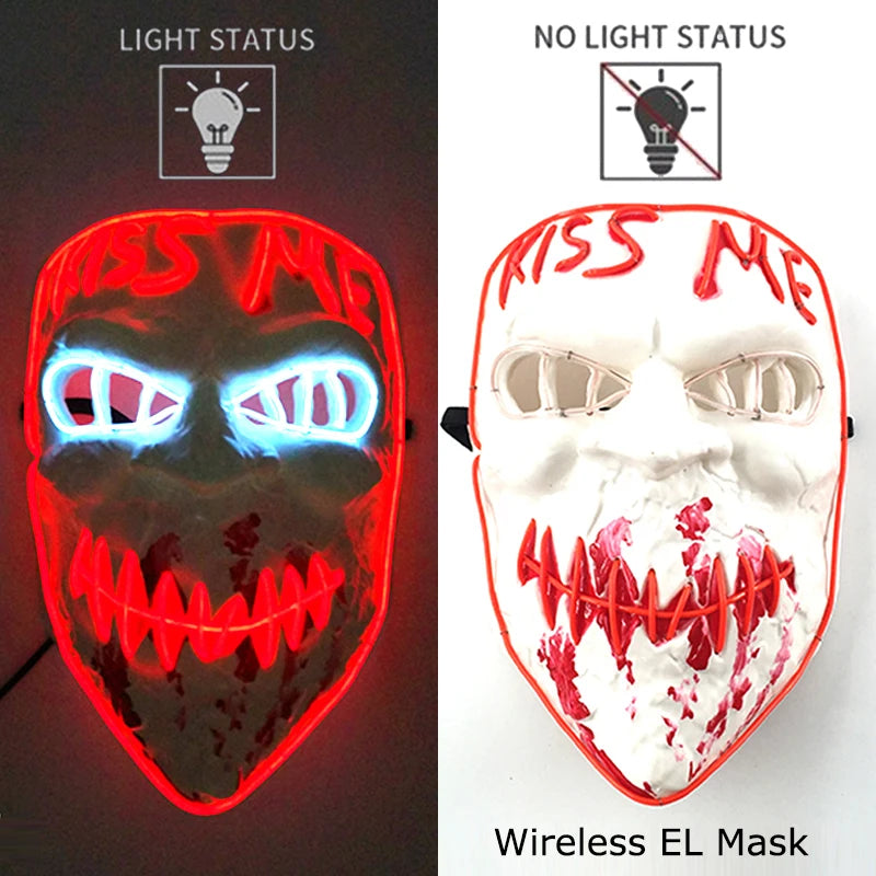 Wireless Neon LED Purge Mask – Glow-in-the-Dark Halloween Cosplay & Party Mask