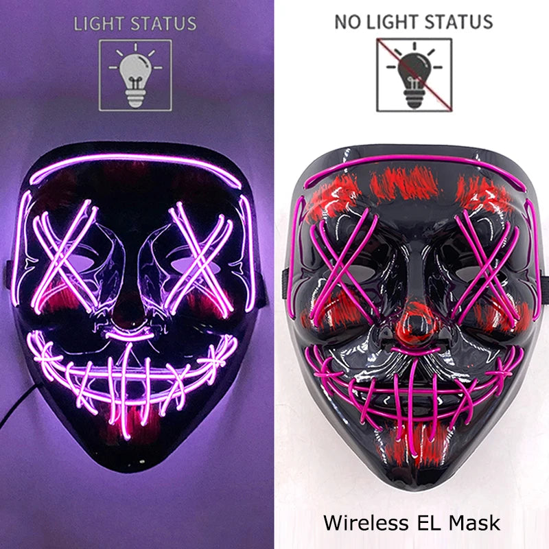 Wireless Neon LED Purge Mask – Glow-in-the-Dark Halloween Cosplay & Party Mask