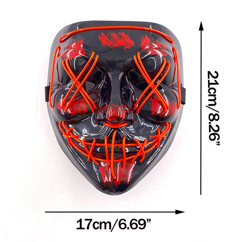 Wireless Neon LED Purge Mask – Glow-in-the-Dark Halloween Cosplay & Party Mask