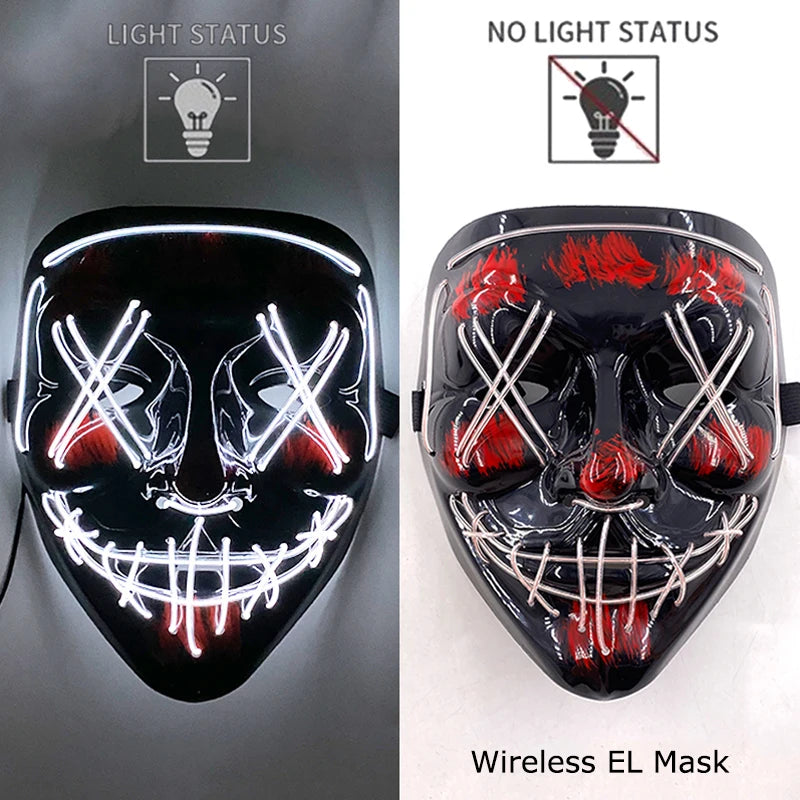 Wireless Neon LED Purge Mask – Glow-in-the-Dark Halloween Cosplay & Party Mask