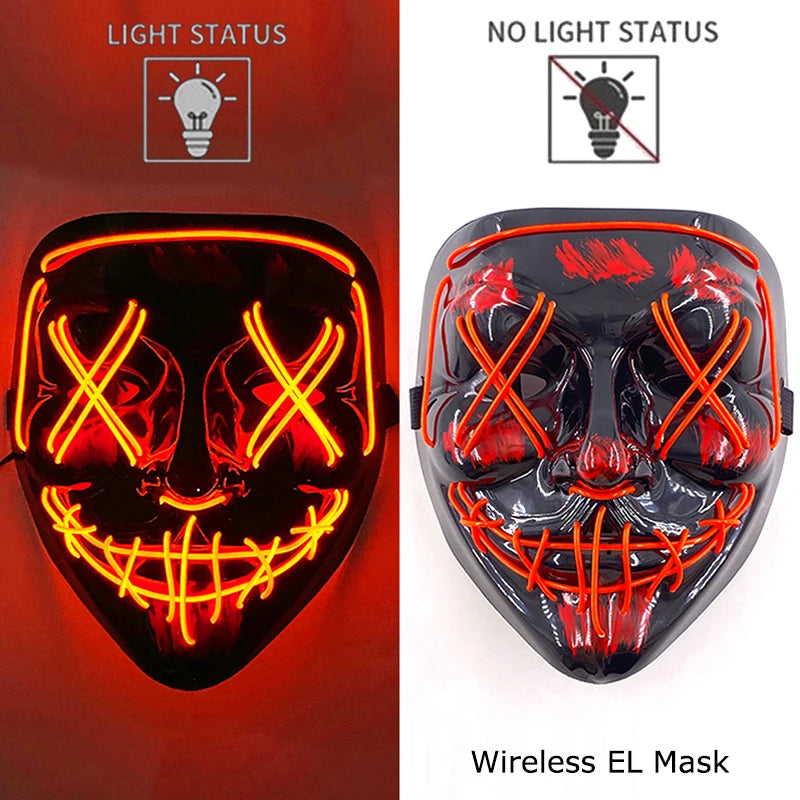 Wireless Neon LED Purge Mask – Glow-in-the-Dark Halloween Cosplay & Party Mask