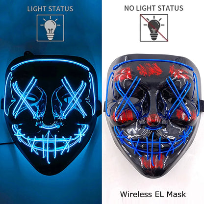 Wireless Neon LED Purge Mask – Glow-in-the-Dark Halloween Cosplay & Party Mask