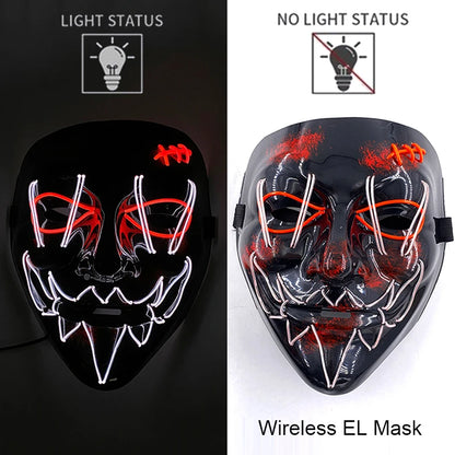 Wireless Neon LED Purge Mask – Glow-in-the-Dark Halloween Cosplay & Party Mask