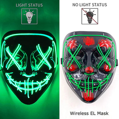 Wireless Neon LED Purge Mask – Glow-in-the-Dark Halloween Cosplay & Party Mask