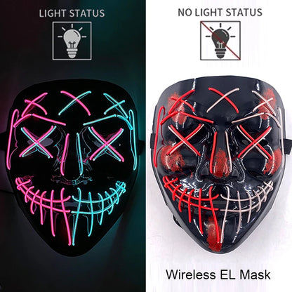 Wireless Neon LED Purge Mask – Glow-in-the-Dark Halloween Cosplay & Party Mask