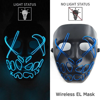 Wireless Neon LED Purge Mask – Glow-in-the-Dark Halloween Cosplay & Party Mask