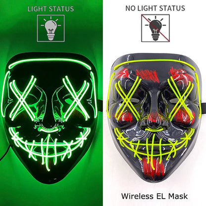 Wireless Neon LED Purge Mask – Glow-in-the-Dark Halloween Cosplay & Party Mask