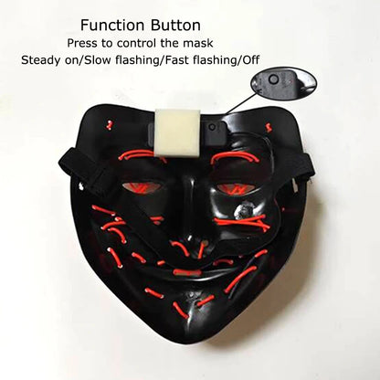 Wireless Neon LED Purge Mask – Glow-in-the-Dark Halloween Cosplay & Party Mask