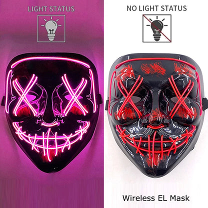 Wireless Neon LED Purge Mask – Glow-in-the-Dark Halloween Cosplay & Party Mask