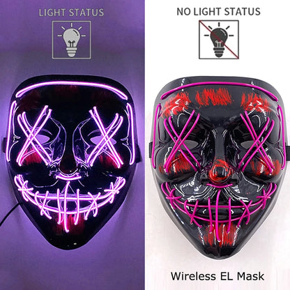 Wireless Neon LED Purge Mask – Glow-in-the-Dark Halloween Cosplay & Party Mask