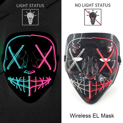 Wireless Neon LED Purge Mask – Glow-in-the-Dark Halloween Cosplay & Party Mask