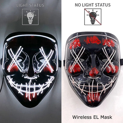 Wireless Neon LED Purge Mask – Glow-in-the-Dark Halloween Cosplay & Party Mask