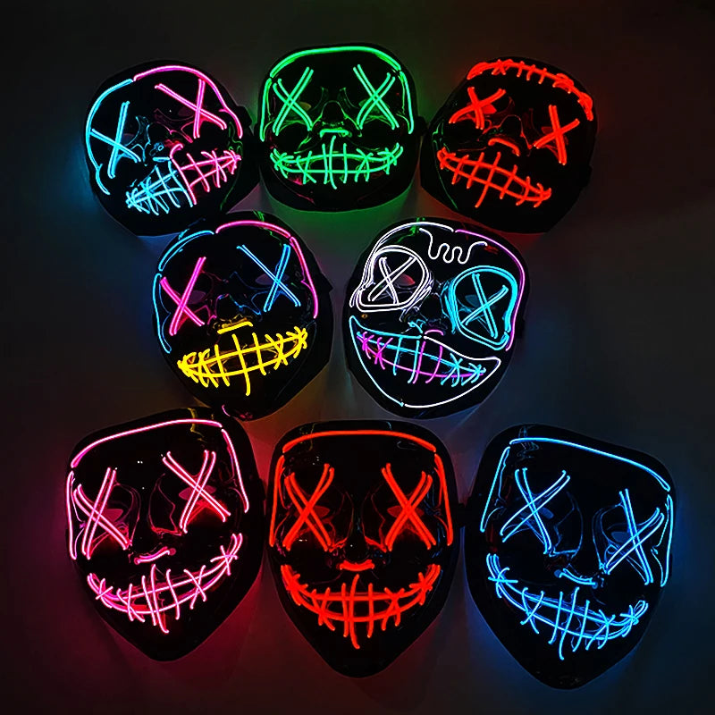 Wireless Neon LED Purge Mask – Glow-in-the-Dark Halloween Cosplay & Party Mask