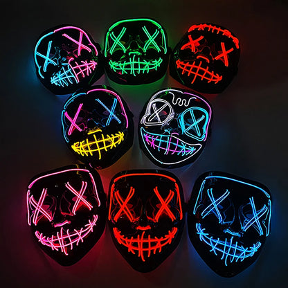 Wireless Neon LED Purge Mask – Glow-in-the-Dark Halloween Cosplay & Party Mask